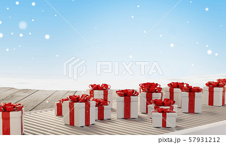 Christmas presents on roller conveyor and winter 57931212