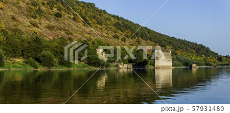 ruins bridge over the Dniester river 57931480