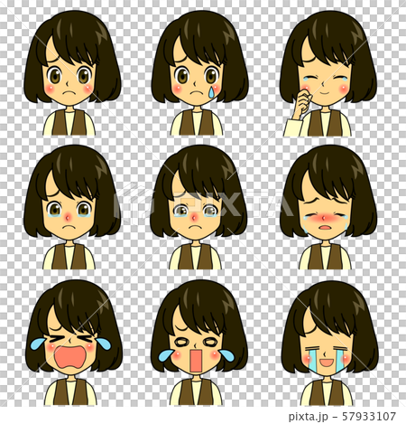まんが調ふつう女子泣き顔セットのイラスト素材
