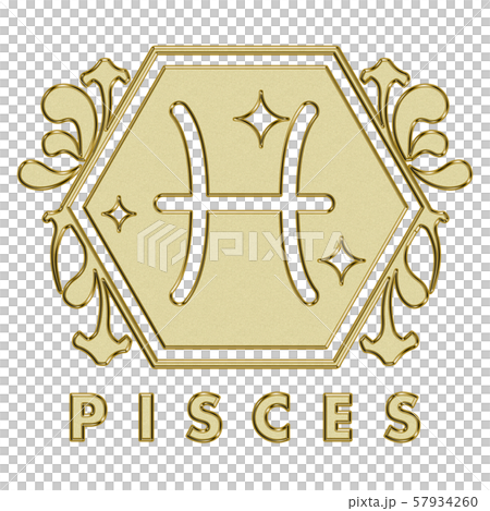 黃金和金色星座圖標和插圖新藝術風格|雙魚座，雙魚座，雙魚座 57934260