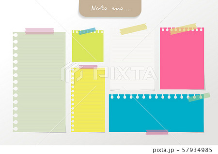 Set of different color note papers and tape elements. Creative office note paper Design in EPS10 vector illustration. Set of different color note papers and tape elements. Creative office note paper Design in EPS10 vector illustration. 57934985