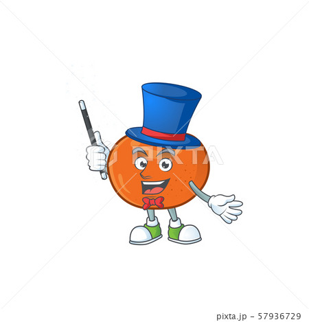Magician fruit tangerine cartoon character with mascot Magician fruit tangerine cartoon character with mascot 57936729