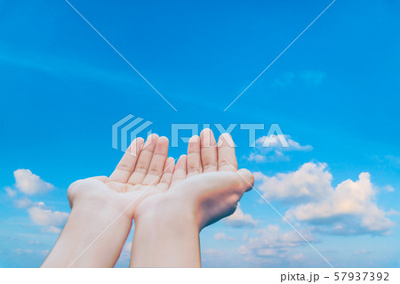 Woman hands place together like praying in front 57937392