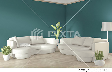 Sofa white and decoration plants on dark green Sofa white and decoration plants on dark green 57938430
