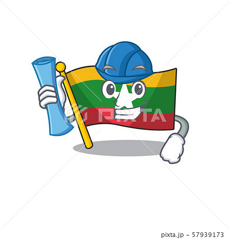 Architect Flag Myanmar Was Hoisted Cartoon Poleのイラスト素材