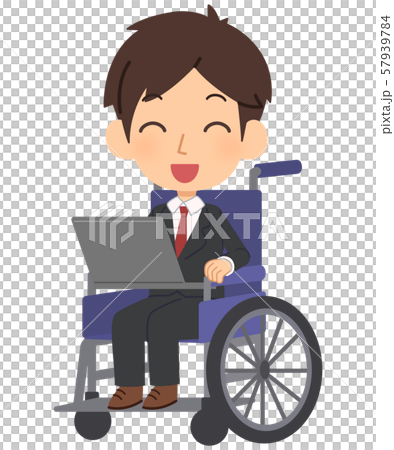 社会人 車いす パソコン 笑顔のイラスト素材