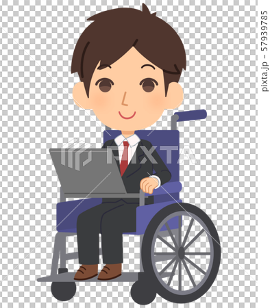 社会人 車いす パソコンのイラスト素材