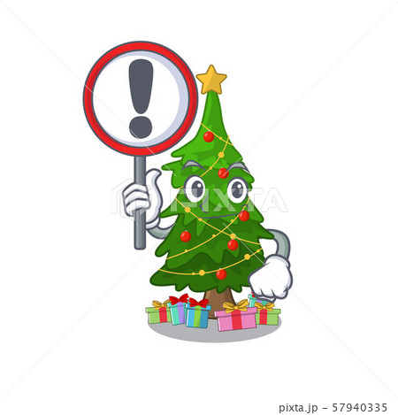 With sign christmas tree cartoon shape a character With sign christmas tree cartoon shape a character 57940335