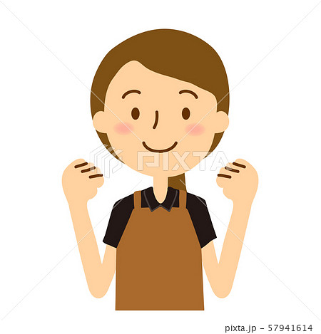 エプロンポロシャツの女性ロングヘアベージュ色白色 エプロンポロシャツの女性ロングヘアベージュ色白色 57941614