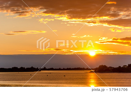 Beautiful sunset over the river. Relaxation and meditation concept. 57943706