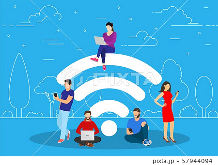 People in free internet zone working 57944094