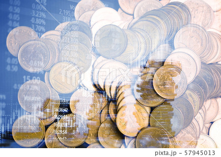 Double exposure of coin stack with stock market Double exposure of coin stack with stock market 57945013