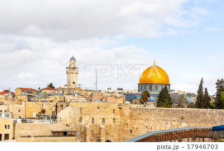 A view of the Temple Mount in Jerusalem, including the Western Wall and the golden Dome of the Rock. A view of the Temple Mount in Jerusalem, including the Western Wall and the golden Dome of the Rock. 57946703