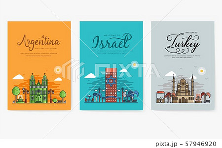 Set of different cities for travel destinations. Landmarks banner template of flyer, magazines Set of different cities for travel destinations. Landmarks banner template of flyer, magazines 57946920