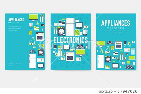 Home appliances cards set. Electronics template of flyear, magazines, posters, book cover, banners 57947026