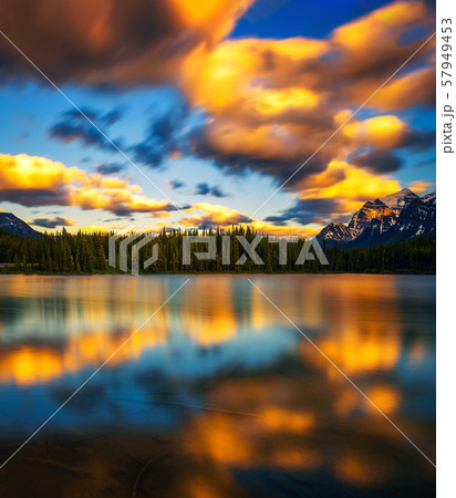 Sunset over Herbert Lake in Banff National Park, Alberta, Canada 57949453