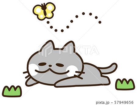 外で昼寝をする可愛い猫 ロシアンブルーのイラスト素材