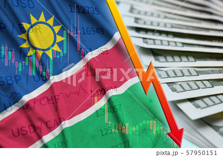 Namibia flag and chart falling US dollar position Namibia flag and chart falling US dollar position 57950151