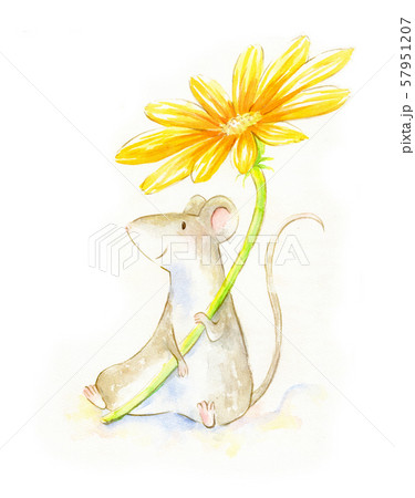 ねずみと花のイラスト素材