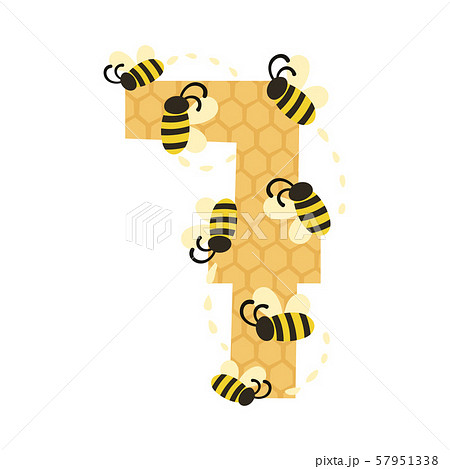 Number 7 and seven bees. Vector illustration on a white background. Number 7 and seven bees. Vector illustration on a white background. 57951338
