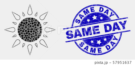 Vector Pixelated Sunshine Icon and Scratched Same Day Watermark 57951637