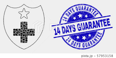 Vector Dot Medical Shield Icon and Distress 14 Days Guarantee Stamp Vector Dot Medical Shield Icon and Distress 14 Days Guarantee Stamp 57953158