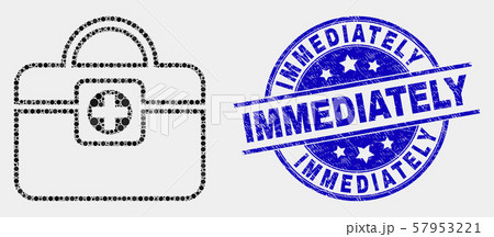 Vector Pixelated Medical Handbag Icon and Grunge Immediately Seal 57953221