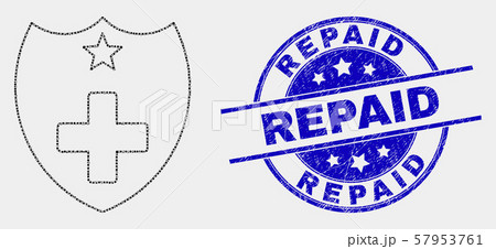Vector Dot Medical Shield Icon and Scratched Repaid Stamp Seal 57953761
