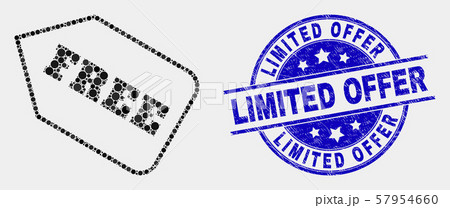 Vector Dotted Free Tag Icon and Scratched Limited Offer Watermark 57954660