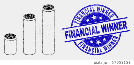 Vector Pixelated Cylinder Chart Icon and Grunge Financial Winner Stamp 57955158