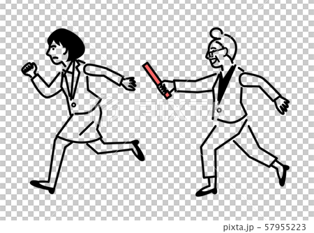 バトンを渡す 年配女性から若い女性へ バトンを渡す 年配女性から若い女性へ 57955223