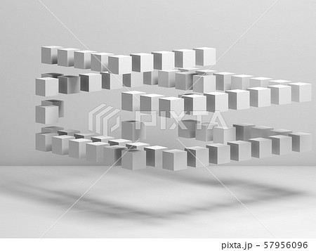 White flying cubes structure in empty room 3d White flying cubes structure in empty room 3d 57956096