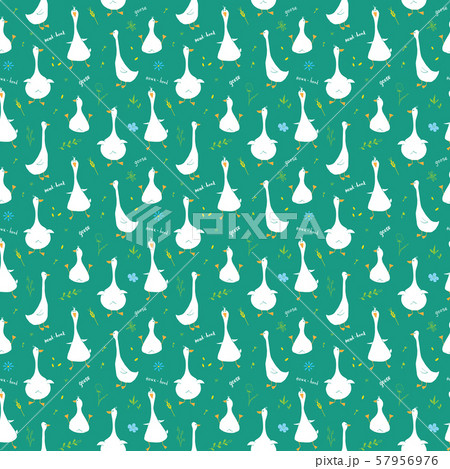 Cute Goose Seamless Pattern, Cartoon Hand Drawn Goose Doodles Vector Background Illustration . 57956976