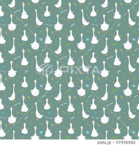Cute Goose Seamless Pattern, Cartoon Hand Drawn Goose Doodles Vector Background Illustration . 57956982