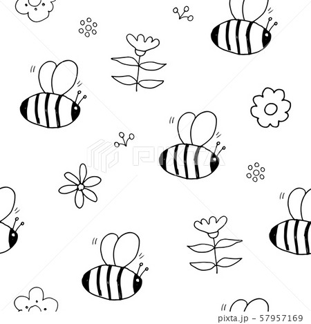 Cute Bee Seamless Pattern Cartoon Hand Drawn のイラスト素材
