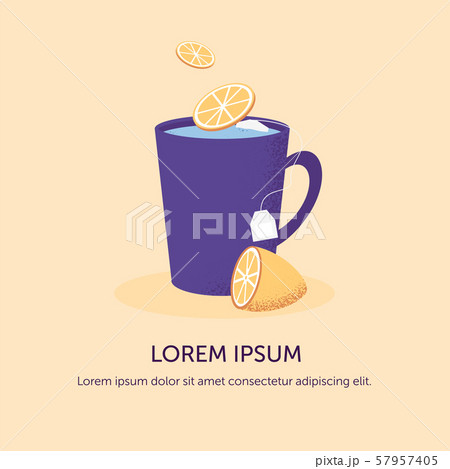 Poster with  cup tea and lemon. Season illness 57957405