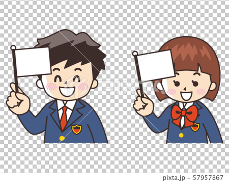 旗を持つ高校生 57957867