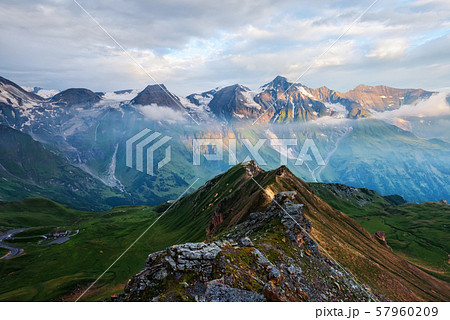 Sunrise on the top of Grossglockner pass 57960209