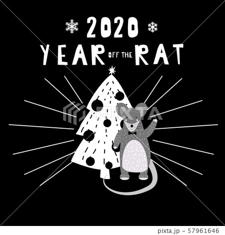 2020 Chinese New Year of the Rat zodiac cute character greeting card template Scandinavian style 57961646