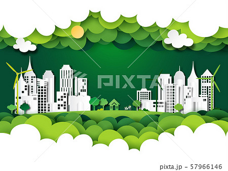 Green eco city with nature landscape background 57966146