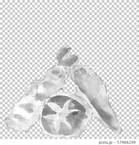 天ぷらの盛り合わせ 墨の手描きイラスト のイラスト素材