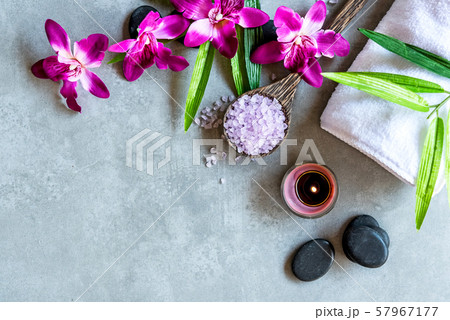 Thai Spa. Top view of hot stones setting Thai Spa. Top view of hot stones setting 57967177