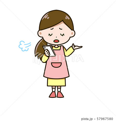 スマートフォンを見てため息をつく女性　ポーズ　イラスト 57967580