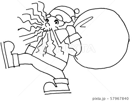 歩くサンタクロース 手描き アナログイラスト 線画 のイラスト素材