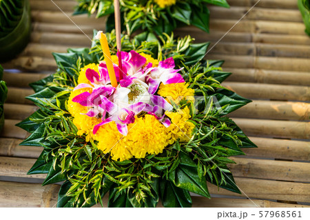 Krathong of floating basket by banana leaf Thai 57968561