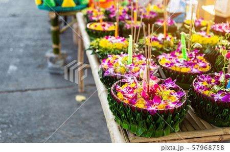 Krathong of floating basket by banana leaf Thai 57968758