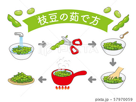 枝豆の茹で方のイラスト素材