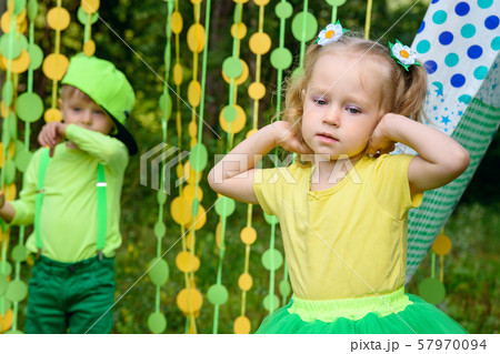 Children on colorful background in park Children on colorful background in park 57970094