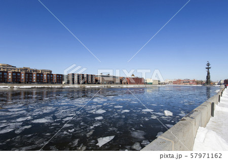 Moskow (Moskva) River embankment and the Piter the Thirst Monument, Russia (winter day)  57971162