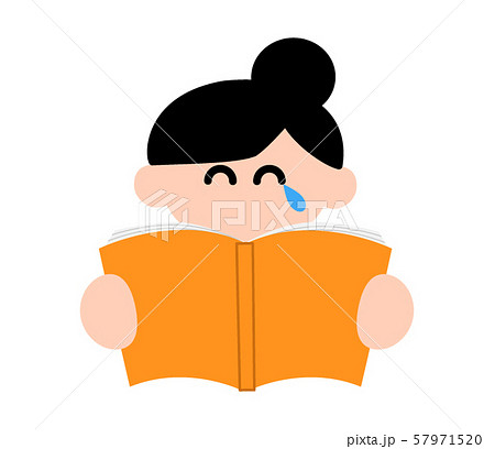 笑い泣きしながら本を読む女性 デフォルメカラー のイラスト素材